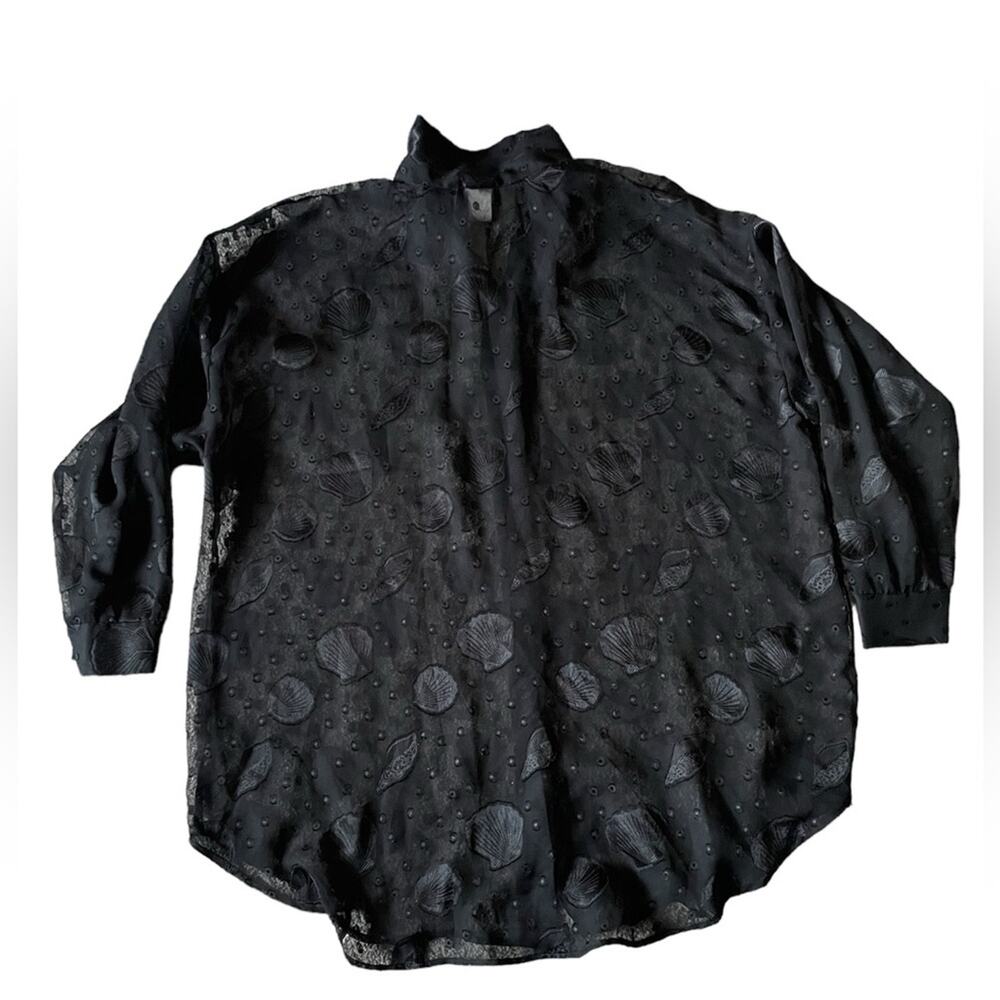 Sheer Black Seashell Womens Shirt/Coverup Size XL Coastal Goth Flowy Beach Dark - Picture 2 of 8
